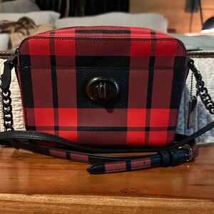 Coach Red and Black Plaid Crossbody Bag